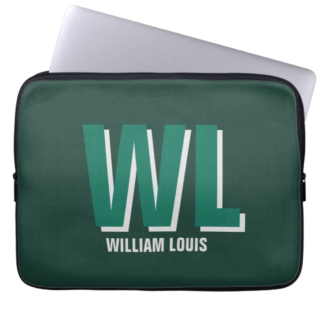 Minimalist Emerald Green Personalized Monogram  Laptopschutzhülle (Vorderseite)