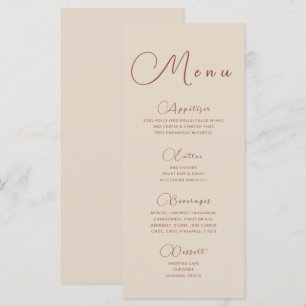 Minimalist erdige beige Speisekarte Menükarte