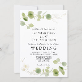 Minimalist Eucalyptus Green Foliage Classy Wedding Einladung
