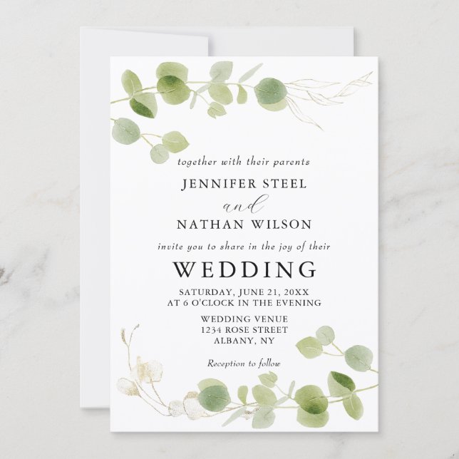 Minimalist Eucalyptus Green Foliage Classy Wedding Einladung (Vorderseite)