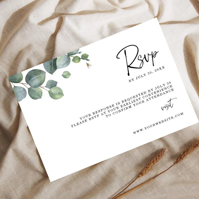 Minimalist Eucalyptus Leaves RSVP Wedding Card Save The Date (Von Creator hochgeladen)