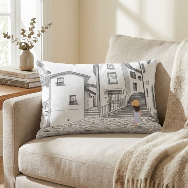 Minimalist European Street Illustration  Dekokissen (Von Creator hochgeladen)