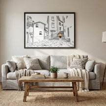 Minimalist European Street Illustration Poster