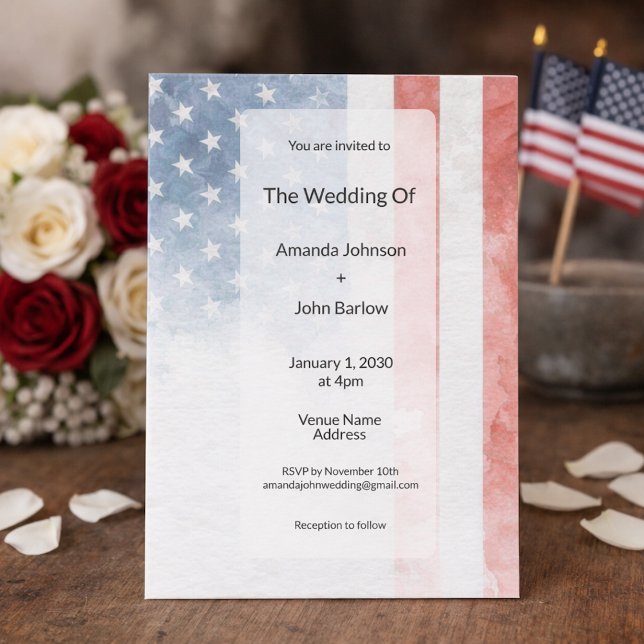 Minimalist Faded American Flag Wedding Einladung (Von Creator hochgeladen)