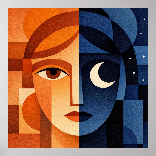 Minimalist Female Face Art Terracotta Abstract Geo Poster (Vorne)