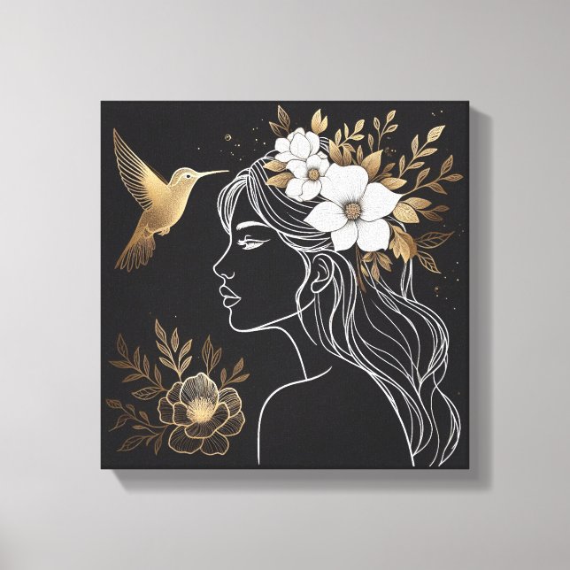 Minimalist Feminine Wall Art with Gold Botanical Leinwanddruck (Vorderseite)