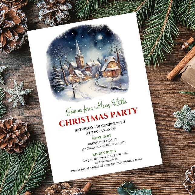 Minimalist festive city Christmas scene party  Einladung (Minimalist festive city Christmas scene party invite)