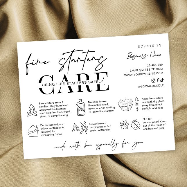 Minimalist Fire Starters Warning Instructions Card Dankeskarte (minimalist fire starters safety instructions cards with icons )