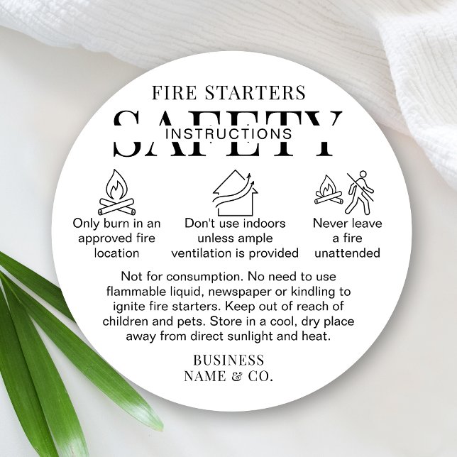 Minimalist Fire Starters Warning Label Black White Runder Aufkleber (Minimalist wax fire starters warning labels in black and white)