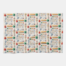 Minimalist flat vector kitchenware and baguettes geschirrtuch