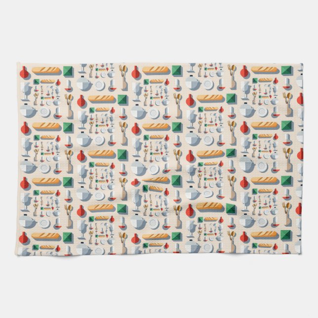 Minimalist flat vector kitchenware and baguettes geschirrtuch (Horizontal)