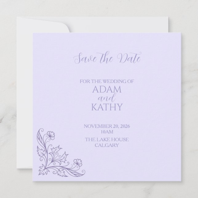Minimalist Floral Lavender Wedding Save The Date (Vorderseite)