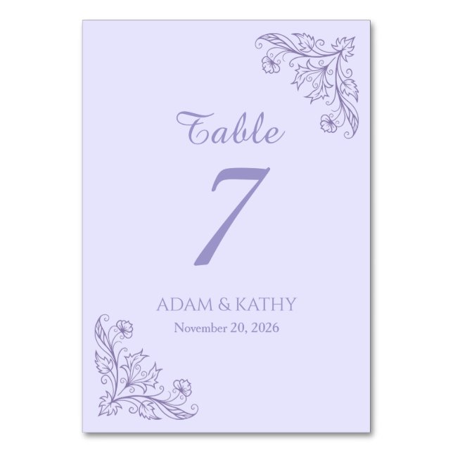 Minimalist Floral Lavender Wedding Table Numbers Tischnummer (Vorderseite)