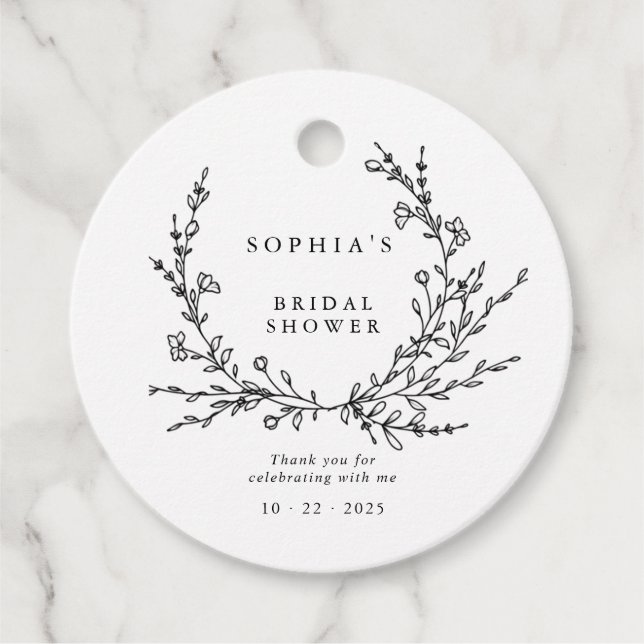 Minimalist Floral Line Art Bridal Shower Favor  Geschenkanhänger (Vorderseite)
