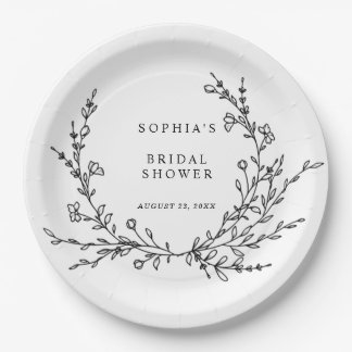 Minimalist Floral Line Art Bridal Shower Paper Pappteller