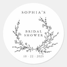 Minimalist Floral Line Art Bridal Shower Runder Aufkleber