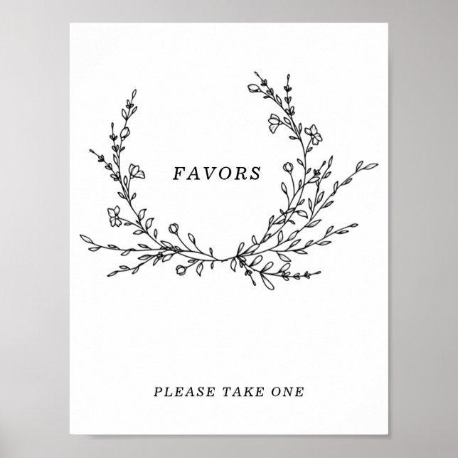 Minimalist Floral Line Art Favors Sign Poster (Vorne)