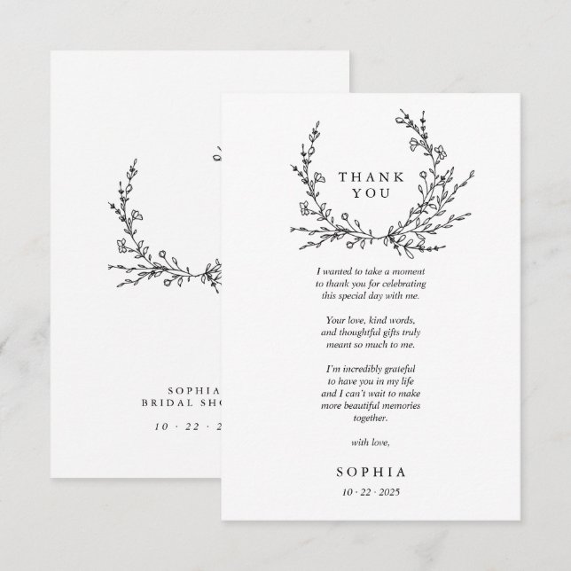 Minimalist Floral Line Art Flat Thank You Card Dankeskarte (Vorne/Hinten)