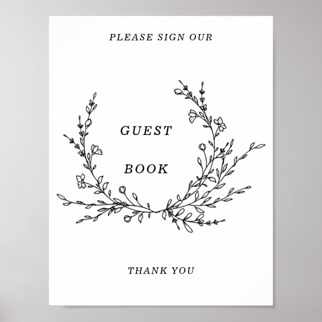 Minimalist Floral Line Art Guest Book Sign Poster (Vorne)