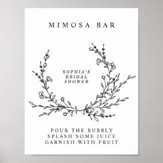 Minimalist Floral Line Art Mimosa Bar Sign Poster
