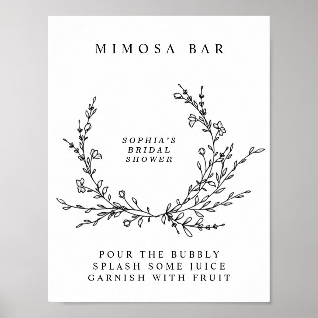 Minimalist Floral Line Art Mimosa Bar Sign  Poster (Vorne)