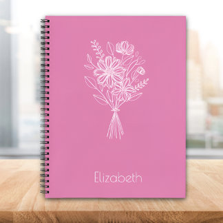 Minimalist Floral Line Art Notebook – Soft Pink Notizbuch