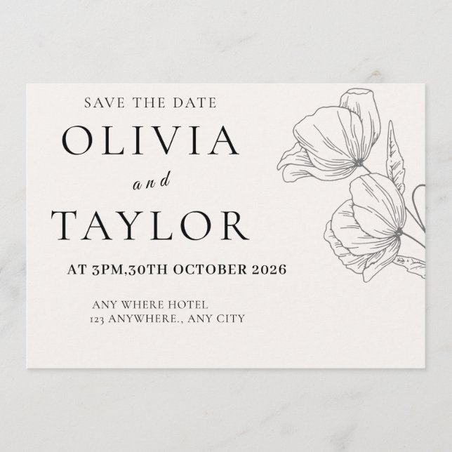 Minimalist Floral Line Art Save the Date Card  (Vorderseite)