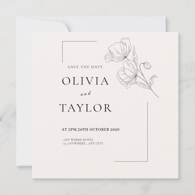 Minimalist Floral Line Art Save the Date Card  (Vorderseite)