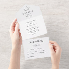 Minimalist Floral Line Art Wedding All In One Einladung