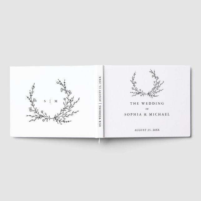 Minimalist Floral Line Art Wedding Guest Book Gästebuch (Voll)