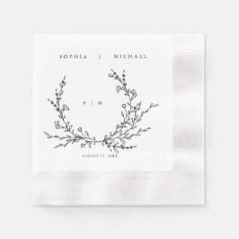 Minimalist Floral Line Art Wedding Napkins Serviette