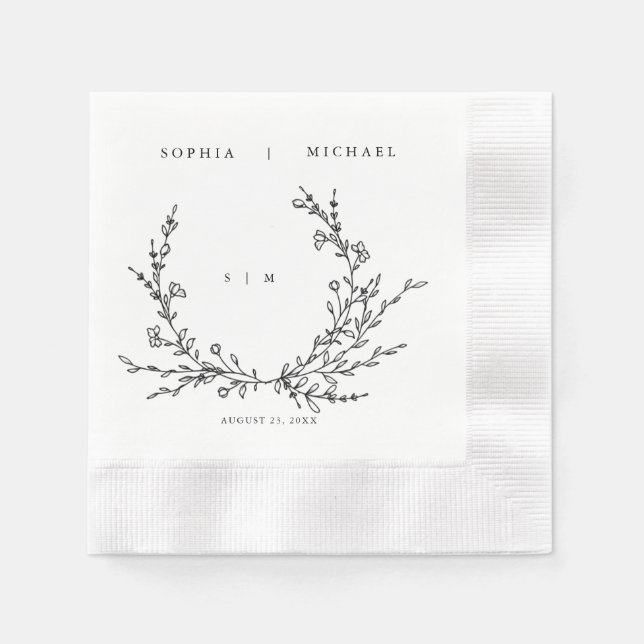 Minimalist Floral Line Art Wedding Napkins Serviette (Vorderseite)