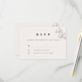 Minimalist Floral Line Art Wedding RSVP Card Karte