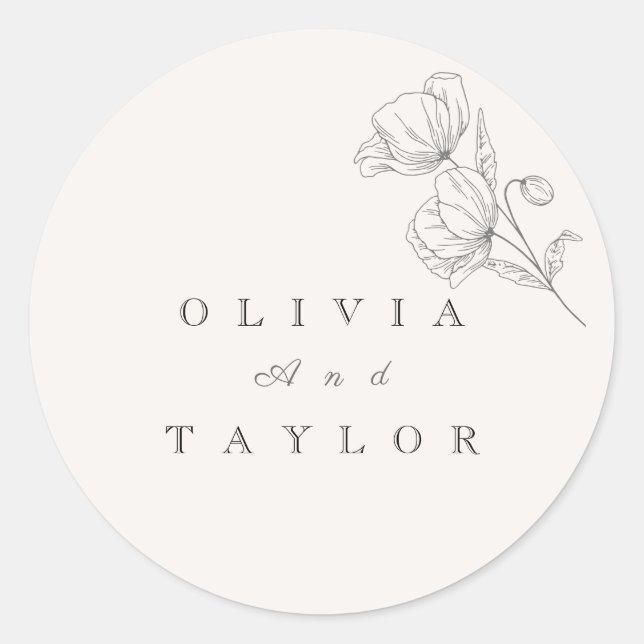 Minimalist Floral Line Art Wedding  Runder Aufkleber (Vorderseite)