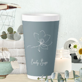 Minimalist Floral Line Art Zen Ivory Coastal Blue Milchtasse