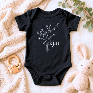 Minimalist Floral Monogram Baby Strampler