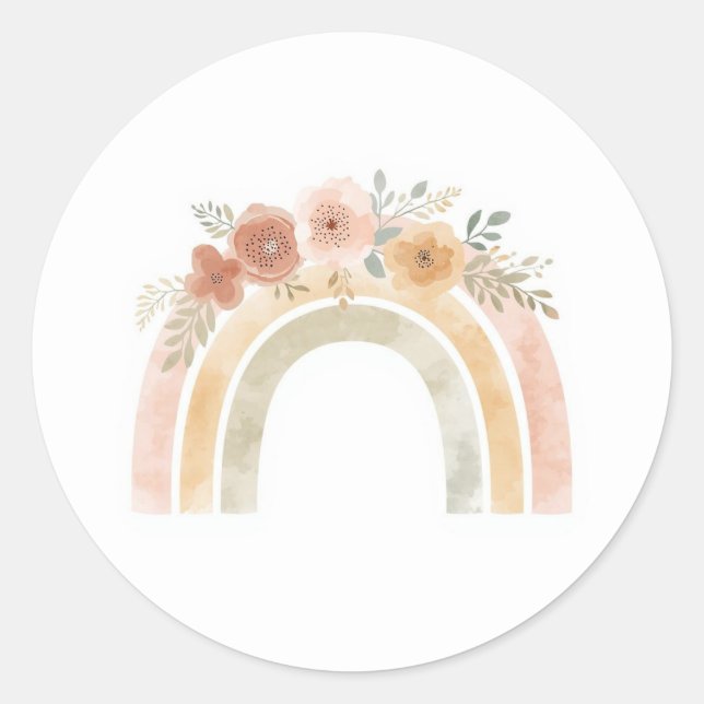 Minimalist Floral Rainbow Birthday Stickers (Vorderseite)