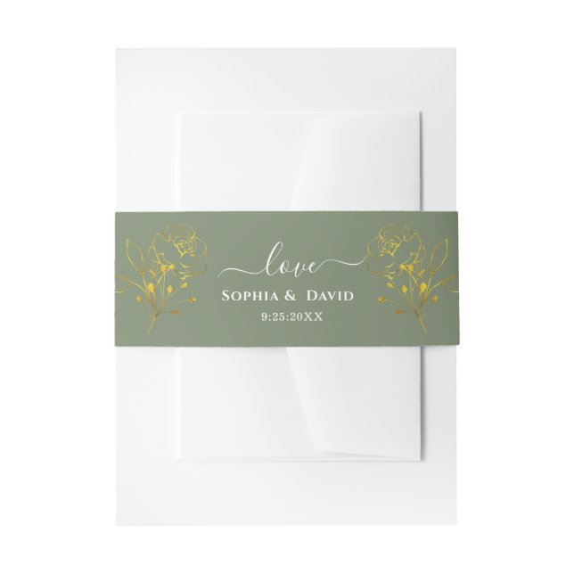Minimalist Floral Sage Green Monogram Wedding Einladungsbanderole (Vorderseite Beispiel)