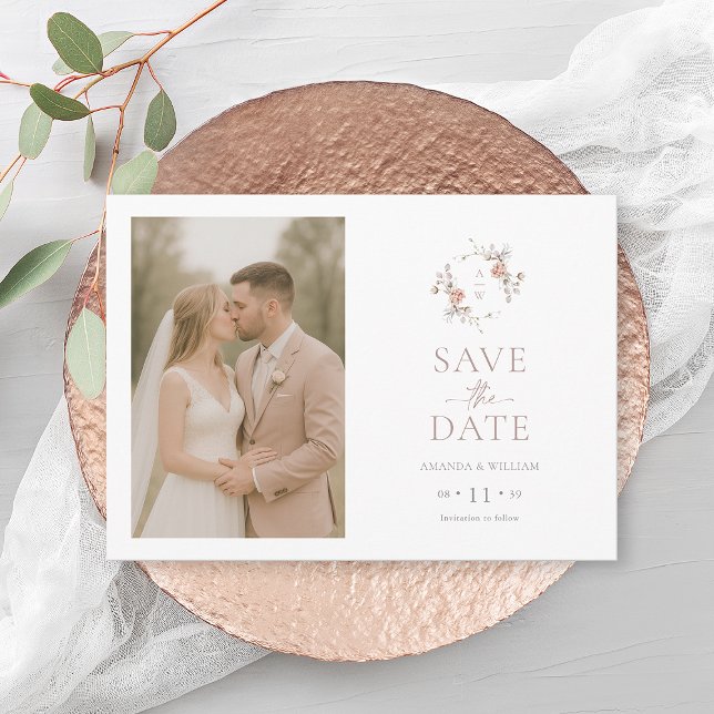 Minimalist Floral Save the Date Photo Card Einladung (Von Creator hochgeladen)