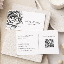 Minimalist Floral with QR Code  Visitenkarte