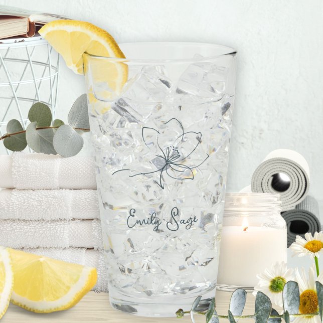 Minimalist Floral Zen Line Art Coastal Blue Glas (Minimalist Floral Line Art Zen Coastal Blue Glass ©Susanne Sachers - Sunny Wanderlust 🌞✈️)