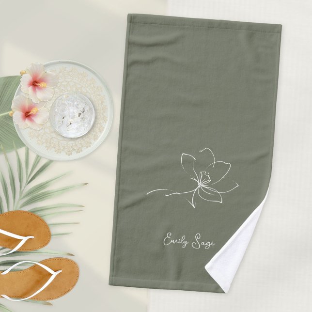 Minimalist Floral Zen Line Art Ivory Sage Green Handtuch (Minimalist Floral Zen Line Art Ivory Sage Green Hand Towel ©Susanne Sachers - Sunny Wanderlust 🌞✈️)