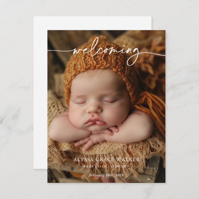 Minimalist Formal Welcoming Baby Announcement card (Vorne/Hinten)