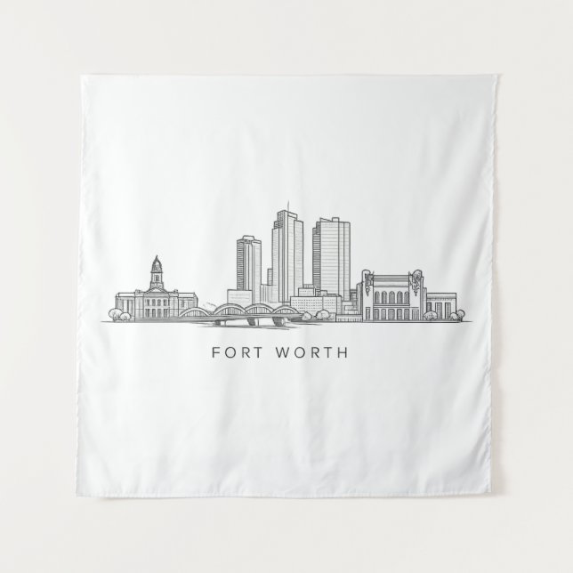 Minimalist Fort Worth Skyline Line Art Wandteppich (Vorderseite)