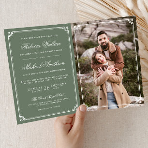 Minimalist Foto Salbei Grün Weiße QR Code Hochzeit Einladung