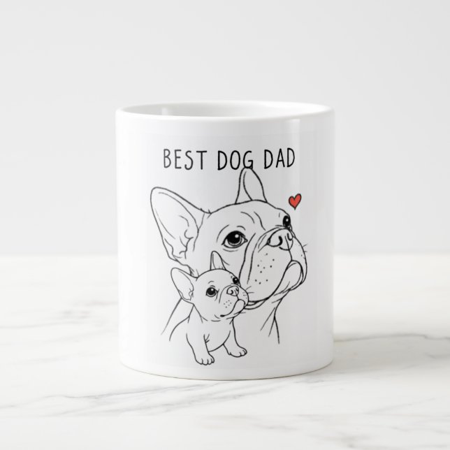 Minimalist French Bulldog "Best Dog Dad" Line Art  Jumbo-Tasse (Vorderseite)