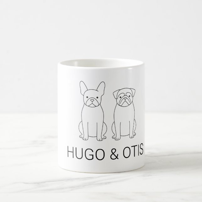 Minimalist French Bulldog & Pug Custom Name Kaffeetasse (Mittel)