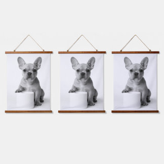 Minimalist Funny French Bulldog Guards ToiletPaper Wandteppich Mit Holzrahmen