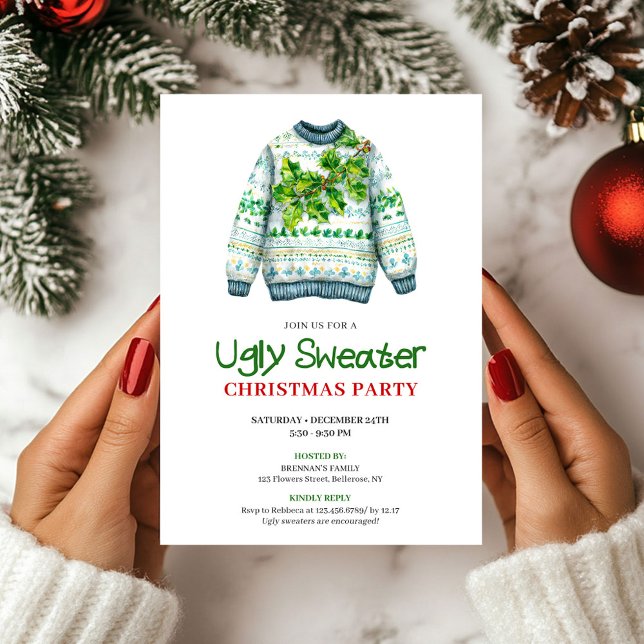 Minimalist Funny Ugly Sweater Party Invitation Einladung (Minimalist Funny Ugly Sweater Party Invite)