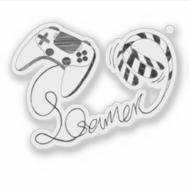 Minimalist Gamer Cat Line Art - Controller Cable  Aufkleber